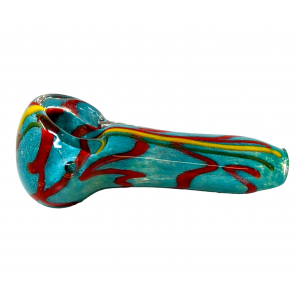 3.5" Assorted Frit Multi Swirl Line Ribbon Spoon Hand Pipe - (Pack of 5) [ZD223]